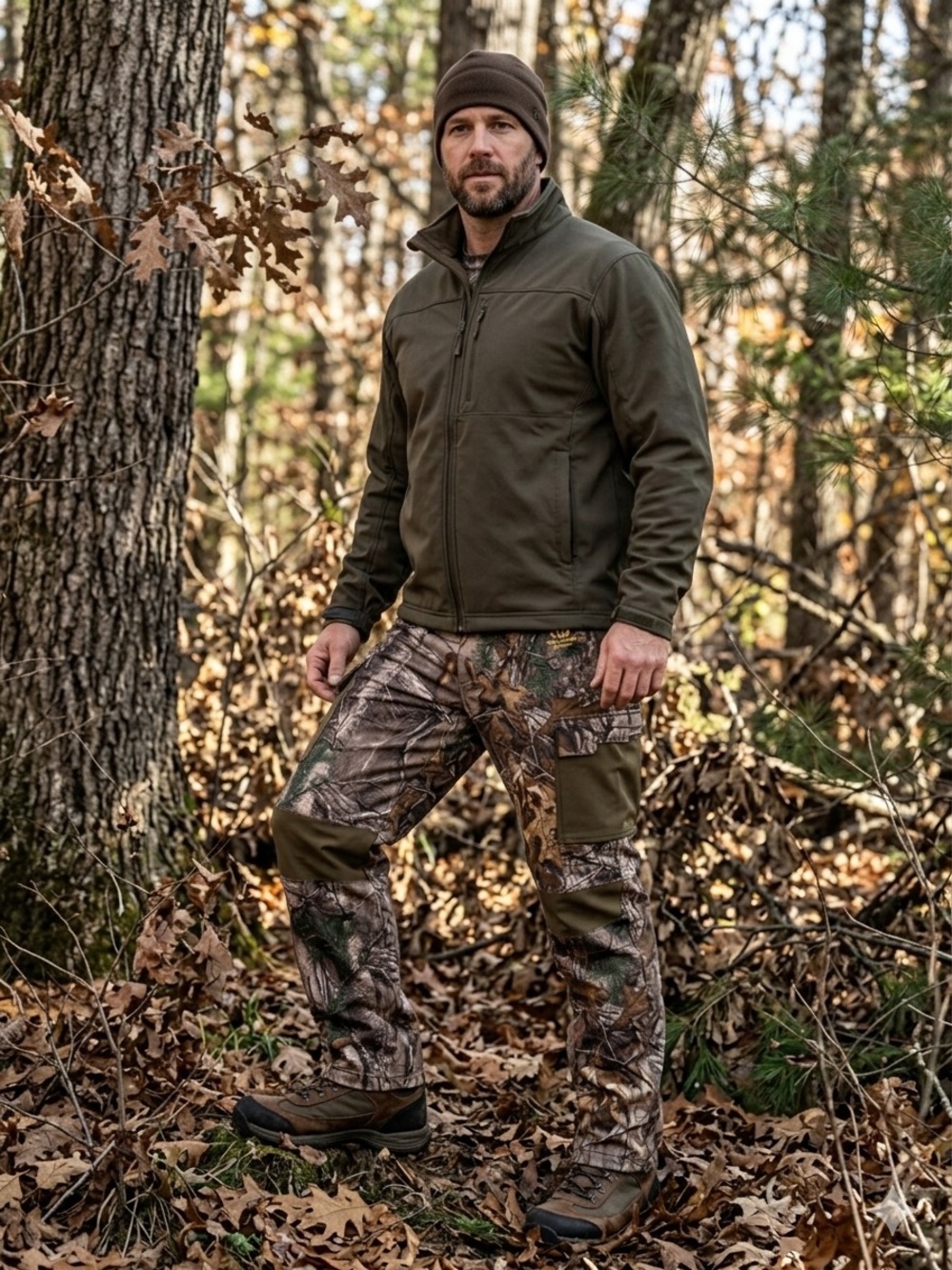 Realtree Men's Camo Hunting Cargo Pants with Reinforced Knees & Side Zippers